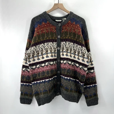 Cárdigan De Colección De Gran Tamaño XL Lana Azul Casa Granola Esquí Chalet Cabaña Isla Feria Foto 1 de 4