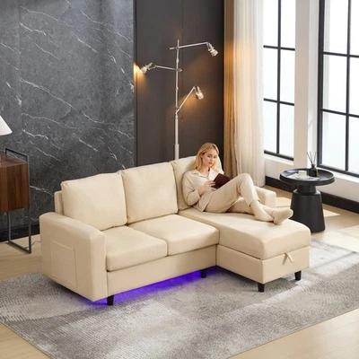 1.8M L-Shaped Sofa Bed with Storage 3 Seater Sleeper Sofa Couch with USB LED - Image 1 of 4