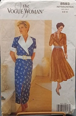 Vintage Vogue Woman Sewing Pattern 8593 Mid-Length Dress With Sailor Collar - Image 1 of 2