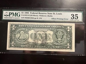 Fr. 1922 1995 $1 Federal Reserve Error Note *Offset Printing Error PMG VF 35 - Picture 1 of 2