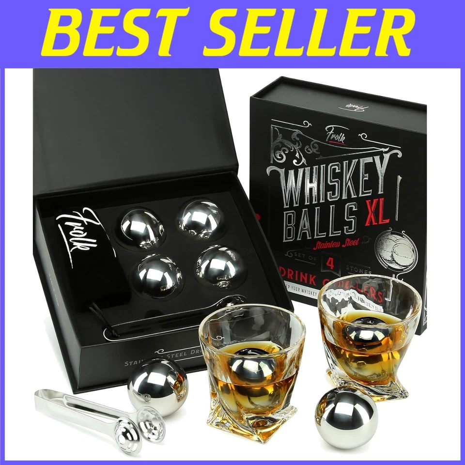 Elegant 4-Piece Whiskey Chilling Set: XL Stainless Steel Stones & Freezer Pouch - Image 1 of 4