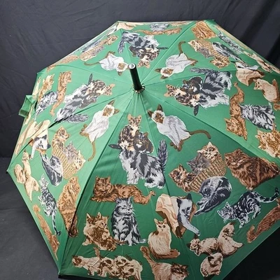 Raro Paraguas Verde Vera Bradley Vintage Cat Shaw Studios Foto 1 de 4
