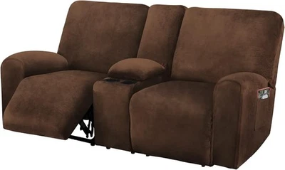 ULTICOR Reclining Love Seat with Middle Console Slipcover, 8-Piece Velvet Str... - Image 1 of 4
