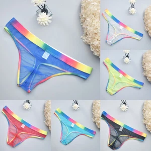Mens Sexy Mesh Pouch T-Back Lingerie See Through Thongs Briefs Low-Rise Panties~ - Picture 1 of 24
