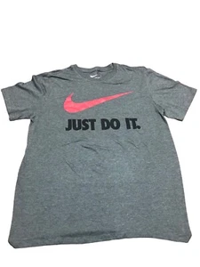 Nike Shirt Men Medium Gray Short Sleeve Red Swoosh Spell Out Just Do It - Picture 1 of 6