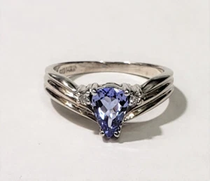 Anello in oro bianco 14k tanzanite e diamanti taglia 5,5 - Foto 1 di 4