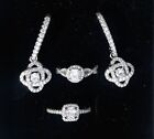 Wedding Time! Sparkling Set! Pierced Earring & 2 Rings, sz 7 ,