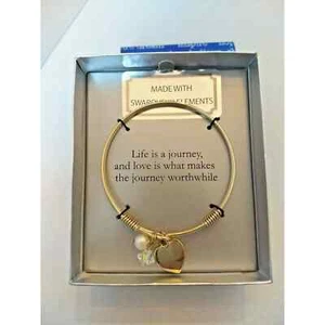 Brazalete de cristal de Swarovski nuevo en caja nuevo con etiquetas tono dorado imitación perla corazón dije pulsera amor - Imagen 1 de 4