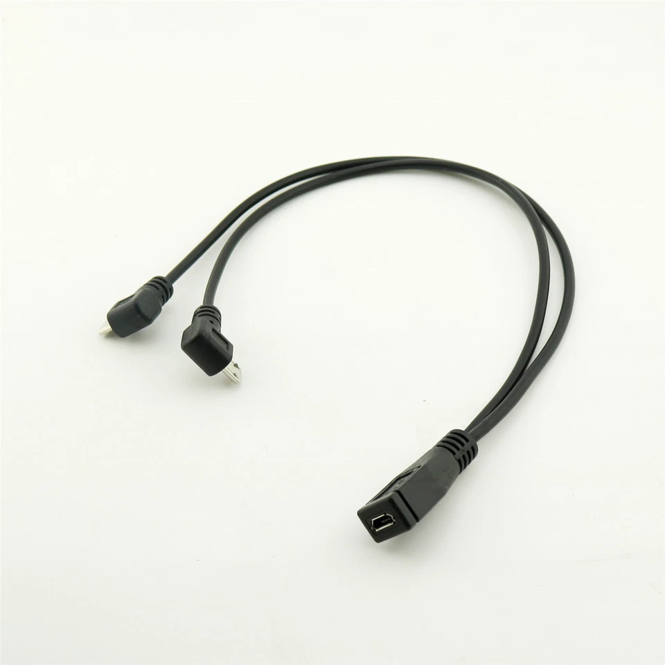 Micro USB 2.0 5 Pin Female To 2x Male 90° Angled Splitter Y Data Charger Cable - Image 1 of 4