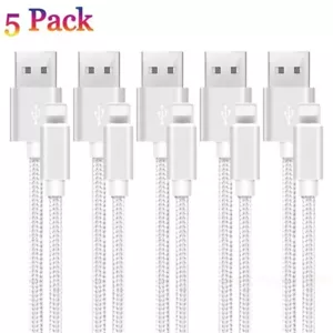 5 PACK 10 FT Braided USB Charger Cable Cord For iPhone 13 12 11 XS X 8 7 6 5 - Picture 1 of 10