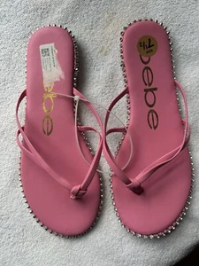 Bebe Chora Thong Sandals  Flip Flop Size 7 Pink Rhinestones NWT Cushioned Soles - Picture 1 of 5