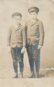 Real Photo Young Boys In Hats Posing For Pictures Postcard - Picture 1 of 1