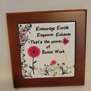 Social Worker Tile Plaque Decor Gift Profession Wood Frame 6"x 6" - Picture 1 of 4