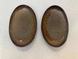 Set of (2) - Pottery Barn Portugal Oval Plates - 10.5" x 7" - Brown Hand Crafted - Picture 1 of 6