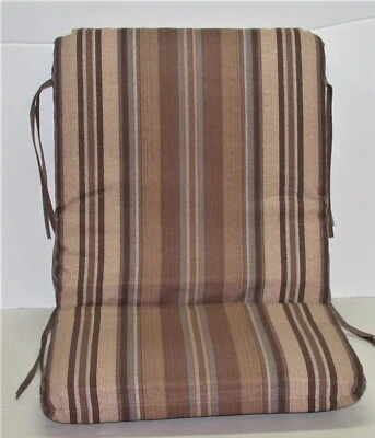 Outdoor Patio Chair Cushions ~ Basket Stripe Brown Gray ~ 19 x 35 x 2.5 NEW - Image 1 of 4