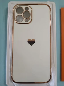 Gurgitat Iphone 12 Promax White & Gold Heart Case With Screen Protector. - Picture 1 of 6