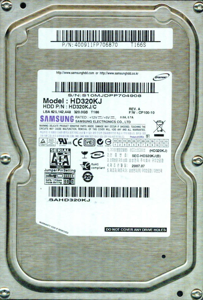 HD320KJ   HD320KJ/C,  SAMSUNG SATA 320GB  JUL 2007  S10M - Image 1 of 1