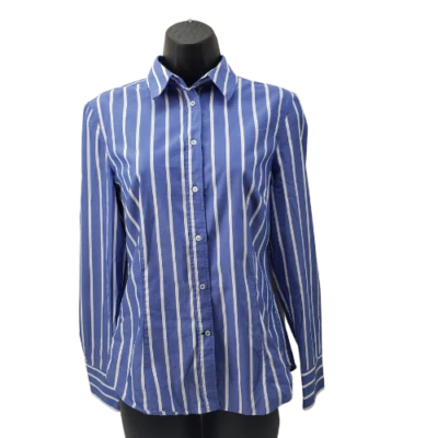 Camisa básica para mujer Zara talla pequeña blusa a rayas azul y blanco Foto 1 de 4