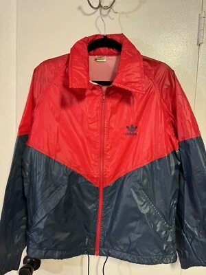 Chaqueta cortavientos vintage Adidas cremallera completa roja/azul logotipos para hombre M años 80/90 Foto 1 de 4