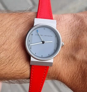 Genuine Vintage Danish JACOB JENSEN Women's Quartz Watch w Red Leather Strap - Picture 1 of 9