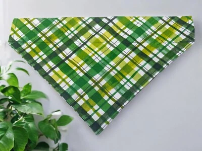 St Patricks Day Dog Bandana Over the Collar Bandanna Bandanas Green Plaid Tartan - Image 1 of 4