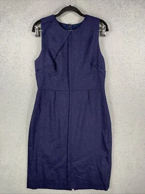 Banana Republic Pleated Flannel Navy Wool Blend Dress 10 Petite Peplum - Image 1 of 4