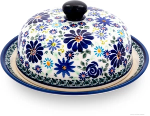 Bunzlauer Keramik runde Käseglocke Ø15,5 cm, Butterdose, Alltagsgröße, Dek DU126 - Bild 1 von 5