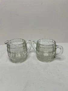 VTG Clear Heavy Glass Anchor Hocking Elegant Barrel Creamer & Sugar Set - Picture 1 of 10