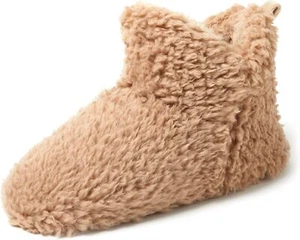 Dearfoams Women's Chelsea Faux Fuzzy Sherpa Indoor House Bootie Large, Latte - Picture 1 of 6