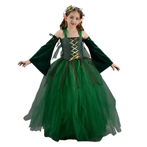 Girl Elf Cosplay Ball Dress Fairy Halloween Prom Costume Stage Princess Kids - Picture 1 of 16