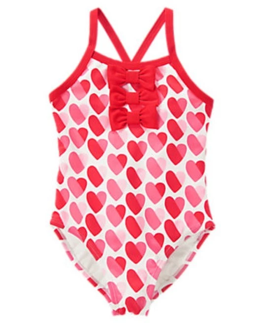 NWT Gymboree Retro Bow Hearts One-Piece Swimsuit Swimwear UPF 50+ Girls 10 - Image 1 of 1