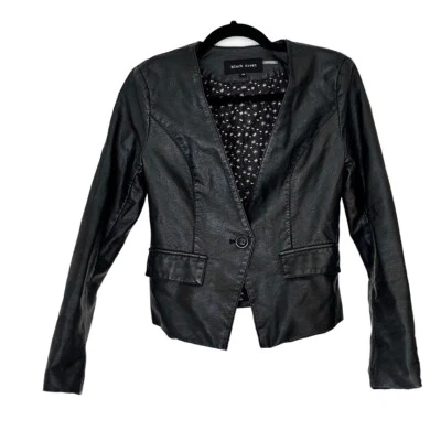 Black Rivet Womens Size XS Faux Leather One Button Blazer Jacket Collarless - Image 1 of 4