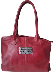 Burgundy Leather Purse Unbranded Floral Interior Zip Closure 13" x 10" x 3" - Picture 1 of 10