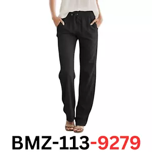 SEMARO Womens Casual Linen High Waist Pants Drawstring Loose Fit Summer Pants, L - Picture 1 of 6