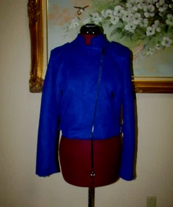 NEW BANANA REPUBLIC SZ S X 19" STUNNING BLUE VEGAN FAUX SUEDE SHORT MOTO JACKET - Picture 1 of 9