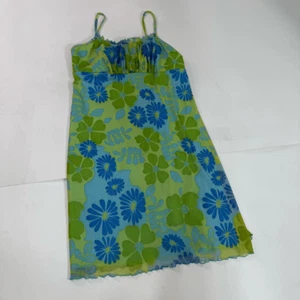 Vintage Xhilaration Kleid Damen XL blau grün Blumen Y2K ärmellos Empire Taille - Bild 1 von 6
