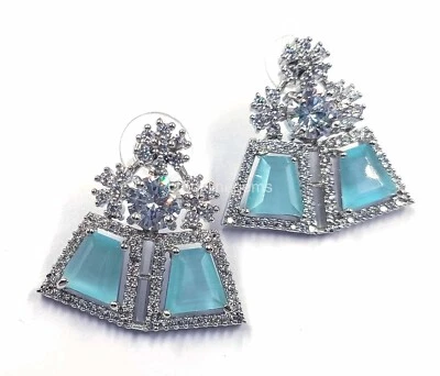 Brincos de prata étnicos folheados a prata 60,50 ct indianos Bollywood AD CZ Joia Novo na caixa - Imagem 1 de 4