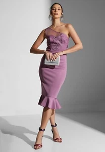 Chi Chi London One Shoulder Embroidered Bodice Bodycon Midi Dress Purple UK 14 - Picture 1 of 4