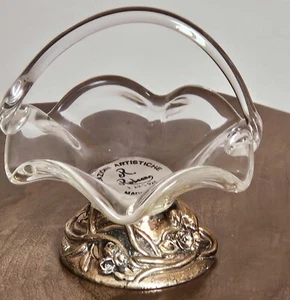 Vintage R Robean Creazione ArtisticheSterling Silver 925 Decorative Glass Basket - Picture 1 of 6