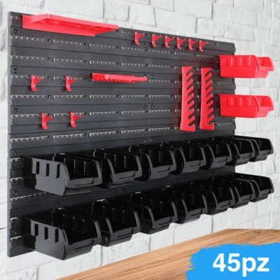 Pannello da Parete 45pz Portautensili Contenitori Porta Attrezzi Officina Garage - Immagine 1 di 4