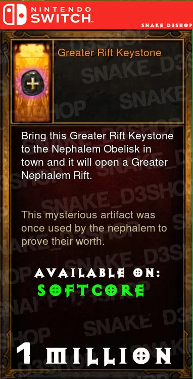 Diablo 3 Nlntendo Switch - Pacote Greater Rift Keystones - 1 milhão - Softcore - Imagem 1 de 1