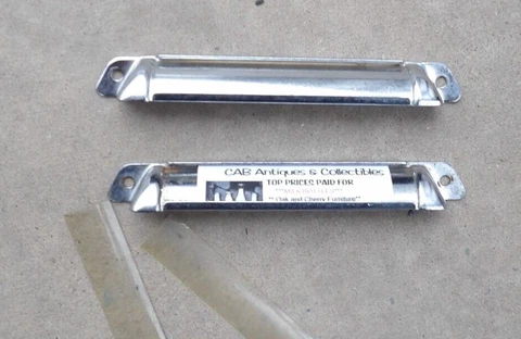 Set of 2 Vintage Metal Identification Desk 6" Drawer Pulls Name Plate Tag Cover