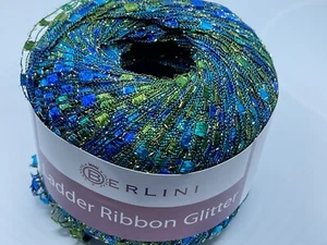 Berlini Ladder Ribbon Glitter Yarn #84 Caribbean 50gr 142yds Blues Greens Gold - Picture 1 of 6
