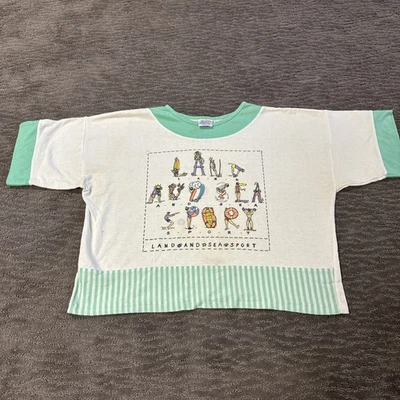 复古 Land n Sea 衬衫女式夏季运动卡通图形 90 年代方格作物上衣 — 第 1/4 张图片