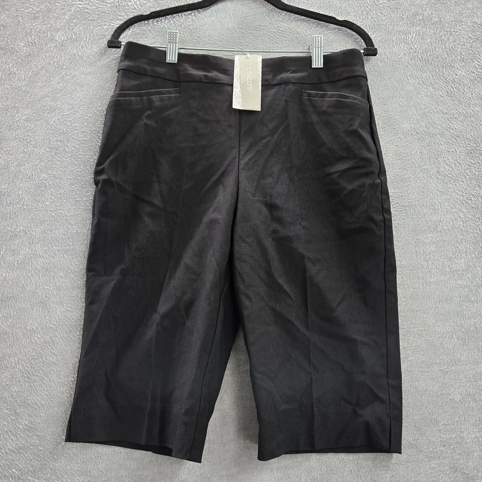 Chico's 女式短裤 US 6 黑色修身 Brigitte So 瘦身口袋 12 英寸内缝全新带标签 — 第 1/4 张图片