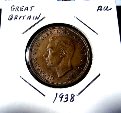 Moneda de cobre del Reino Unido de medio centavo de Gran Bretaña 1938 Foto 1 de 3