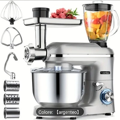 Homelee 6 In 1 Impastatrice Multifunzione Da 5,5 L 1800w Robot Cucina Acciaio  - Immagine 1 di 4