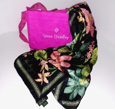 Шарф Vera Bradley Botanica 100% шелк снятый с производства квадратный 27 дюймов разноцветный с сумкой с логотипом - Изображение 1 из 4