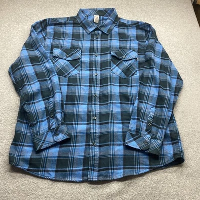 Camisa de franela Hurley para hombre extra grande manga larga azul suave bolsillos a cuadros logotipo Foto 1 de 4