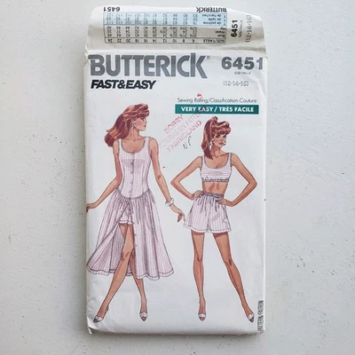 1980s Vintage 34" - 38" Bust Butterick 6451 Dress Shorts Sewing Pattern  - Image 1 of 3